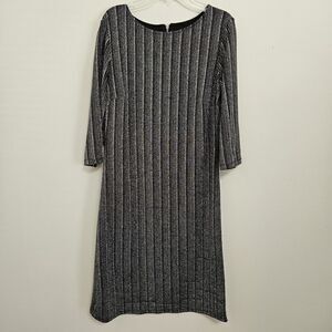 Glittery Black And Silver Polyester Nylon Spandex Sheath 3/4 Sleeve Dress Sz 8